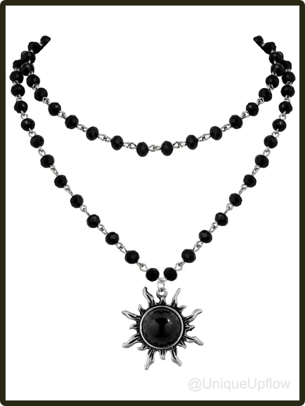 Gothic Sun Choker Necklace Black Bead Layered Zinc Alloy Onyx Crystal